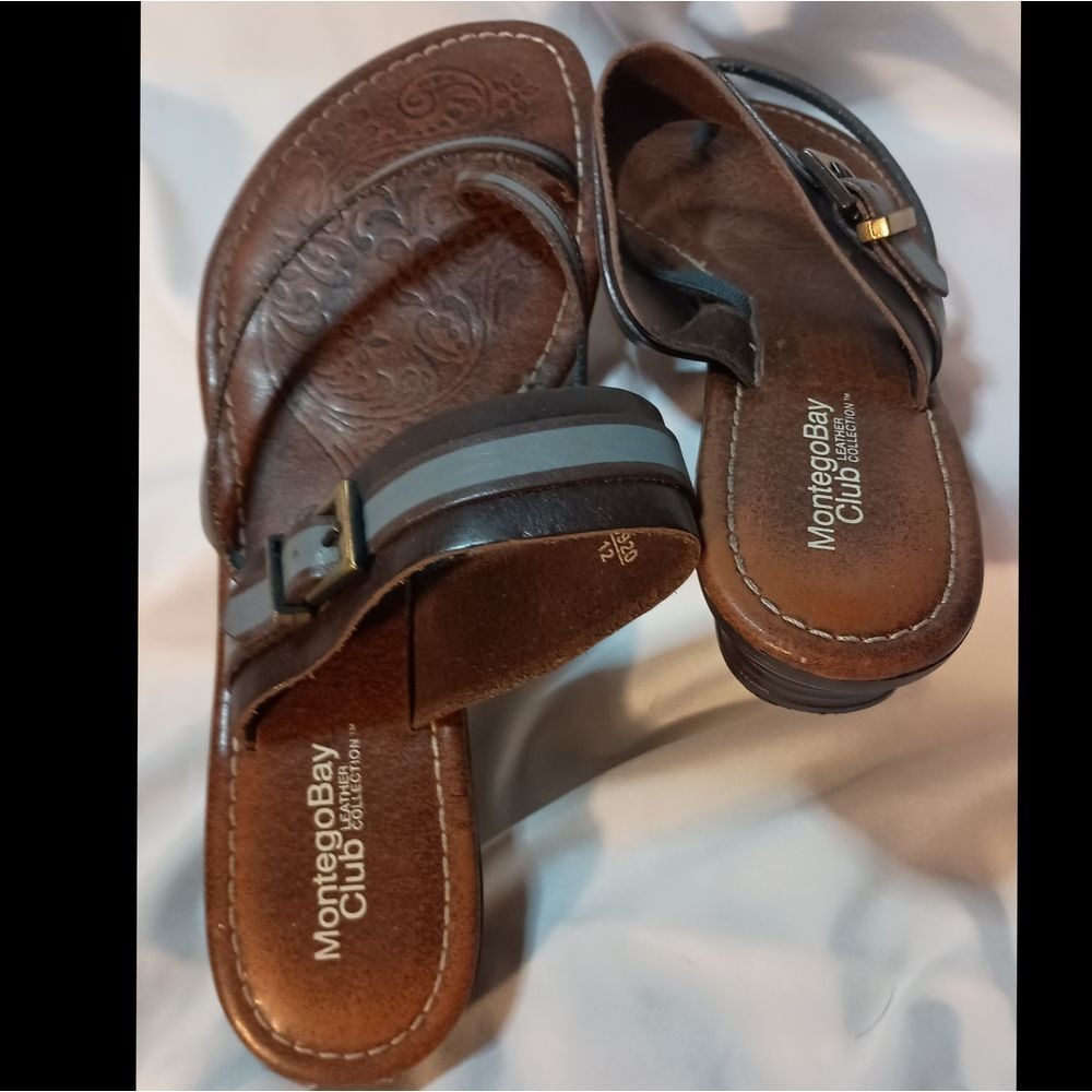Montego Bay Club Leather Collection Brown Blue Leather Strappy Sandals SKUW086 - Picture 3 of 9